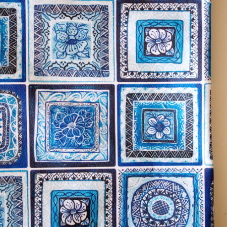 Portuguese-inspired blue and white tiles on a sturdy cotton canvas shopping bag 