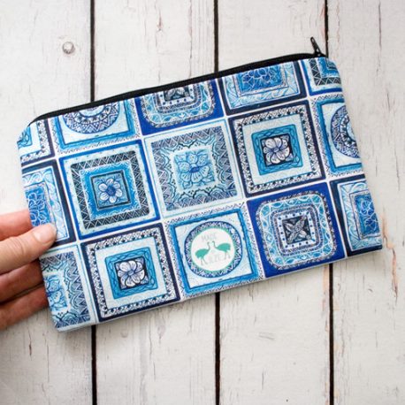 Portugal Tiles make up bag in blue and white