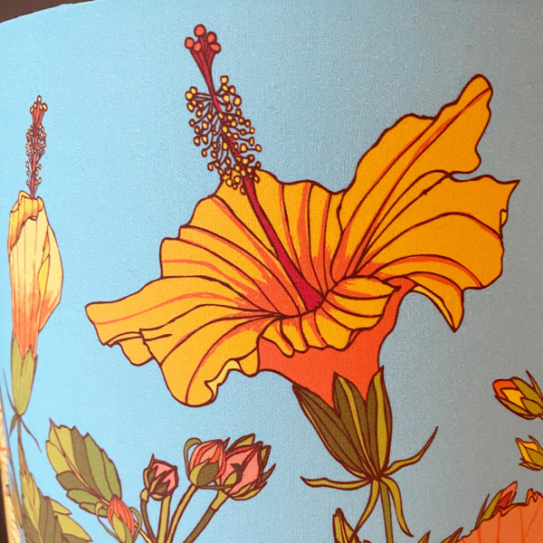 Detail of yellow tropical hibiscus flower lampshade