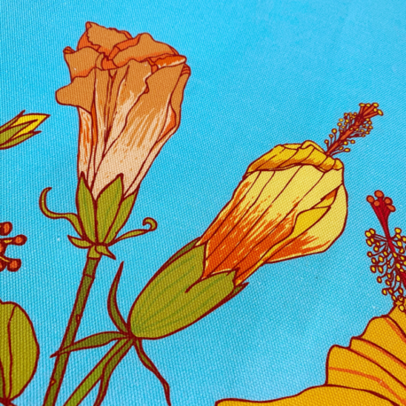 Tropical hibiscus flower tea towel detail