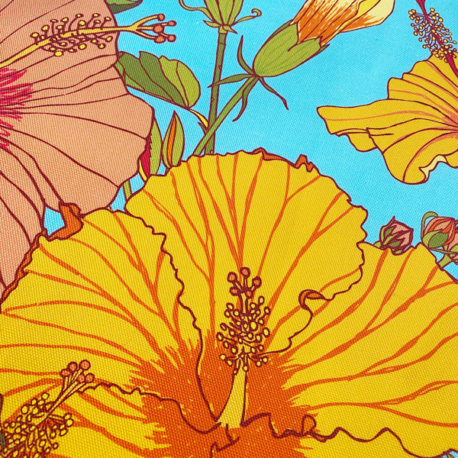 Tropical hibiscus tea towel detail
