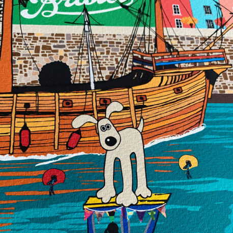 Bristol Harbour art print detail with Gromit on Bristol Ferry