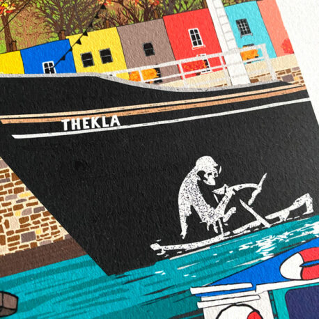 Bristol Harbour art print detail with Thekla and Banksy Grim Reaper