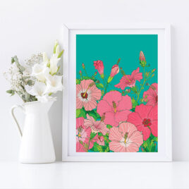 Tropical hibiscus flower print in pink