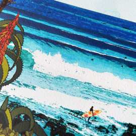 Surf art South Africa Jeffreys Bay - detail from print with surfer